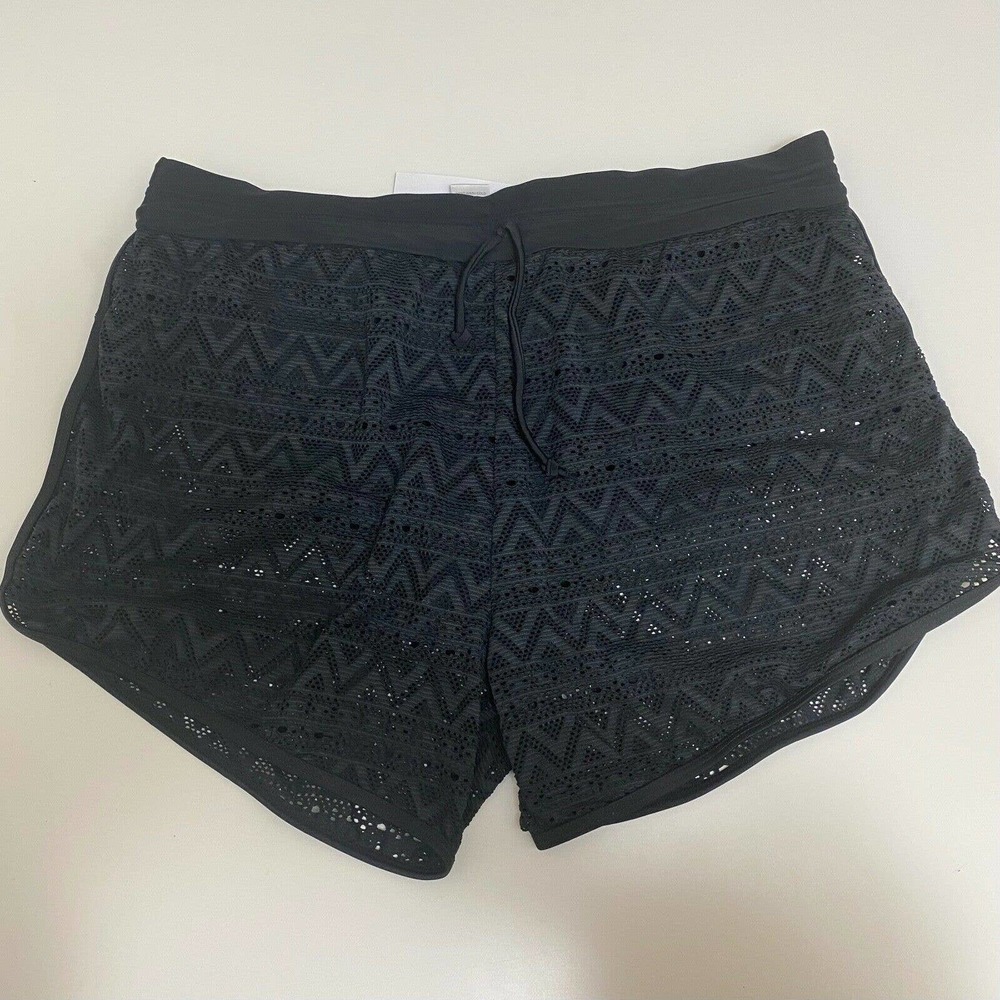 Meet. Curve Women's Black Crochet Bikini/Short Swim Bottoms Sz XL NWT Drawstring